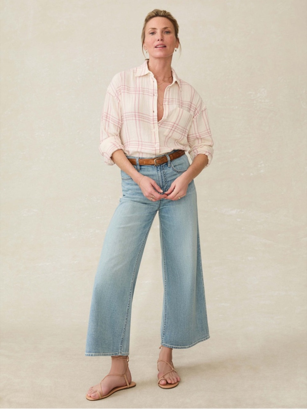 Faherty Dune Cotton Gauze Relaxed Shirt Rose Cove Plaid Long Sleeve Top Medium - Picture 11 of 11